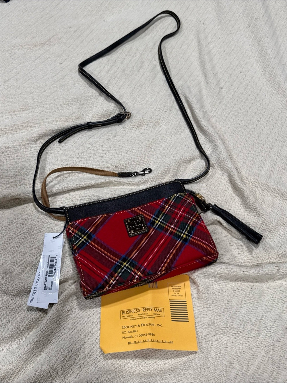 Dooney & Bourke Red Plaid Crossbody with Black Trim
